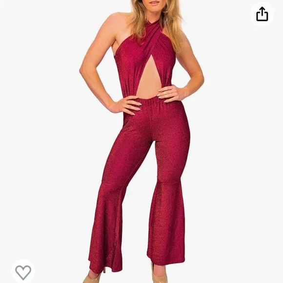 Cosplaya Pop Star Jumpsuit for Women Red Purple Bra Bell Bottom Pants Outfit - Picture 1 of 3